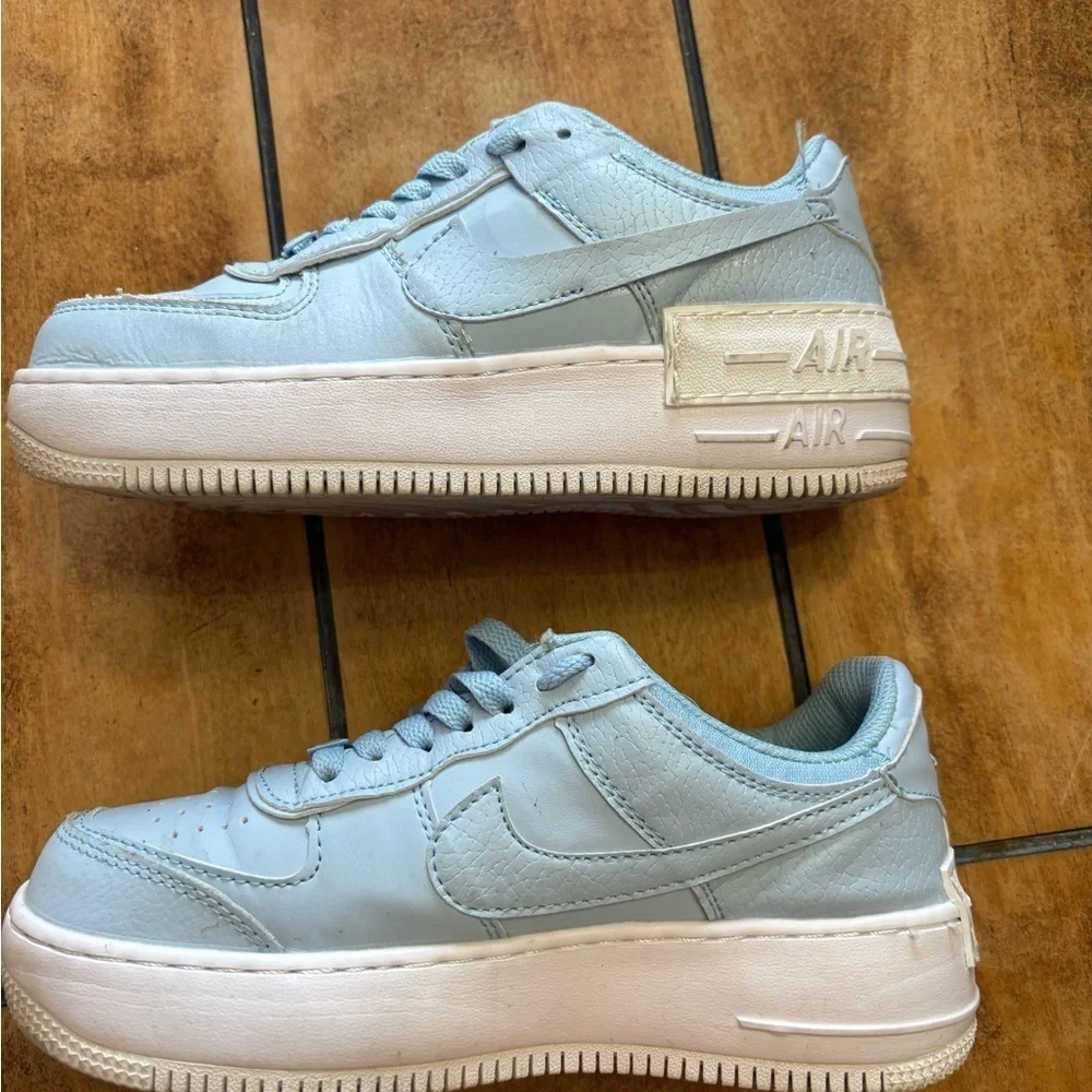 Nike Blue Leather Air Force 1 Shadow Baby Blue Ghost Sneakers